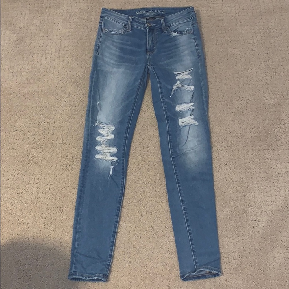 American Eagle Ripped Denim Low Rise Skinny Jeans